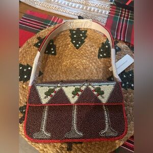 Anthropologie Beaded Shoulder Bag - Martinis, maroon